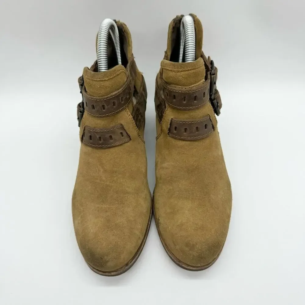 UGG Patsy Heeled Buckle Moto Boho Ankle Booties In Chestnut Brown‎ Size 6 Office